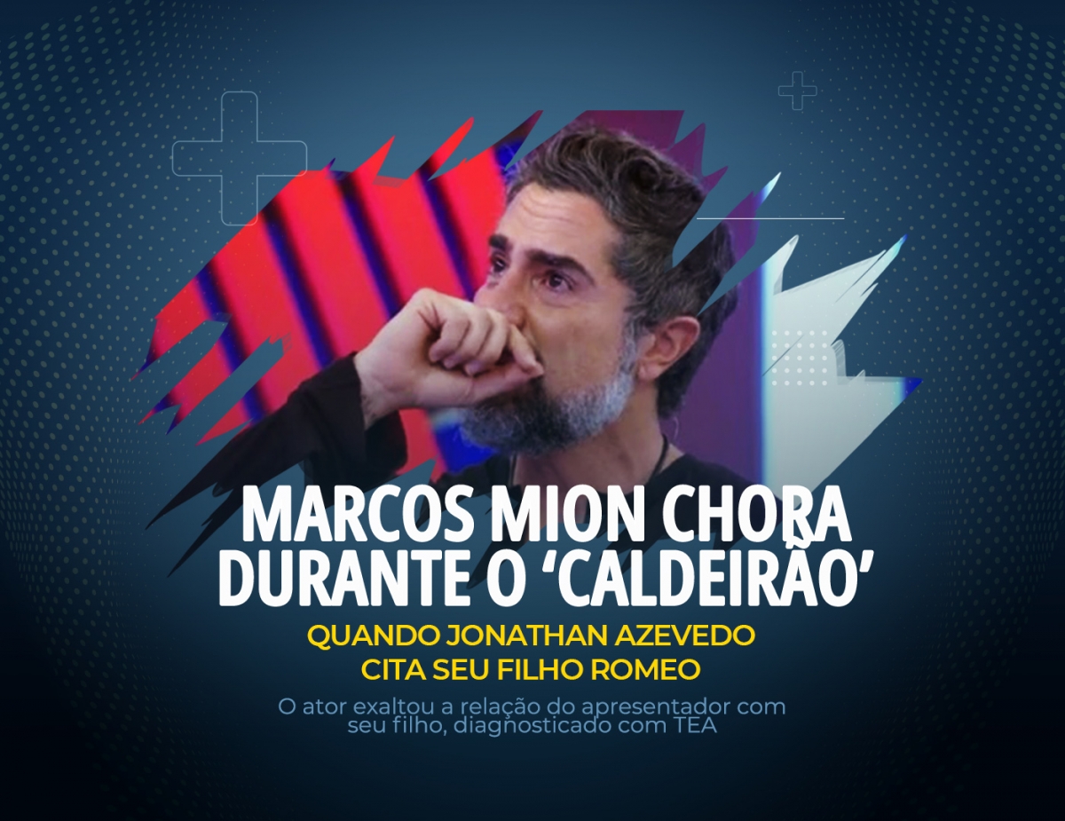 Marcos Mion chora durante o ‘Caldeirão’ quando Jonathan Azevedo cita seu filho Romeo